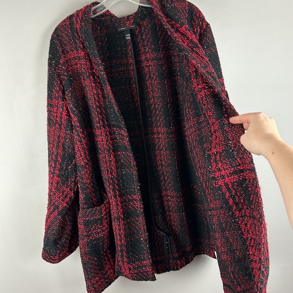Lane Bryant Tweed Shimmer Blazer Plaid Jacket Boucle Red Size 26/28 - Picture 14 of 16